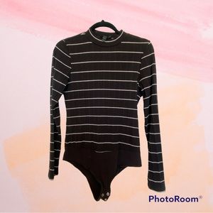 J Crew Ribbed Mockneck Stripe Bodysuit